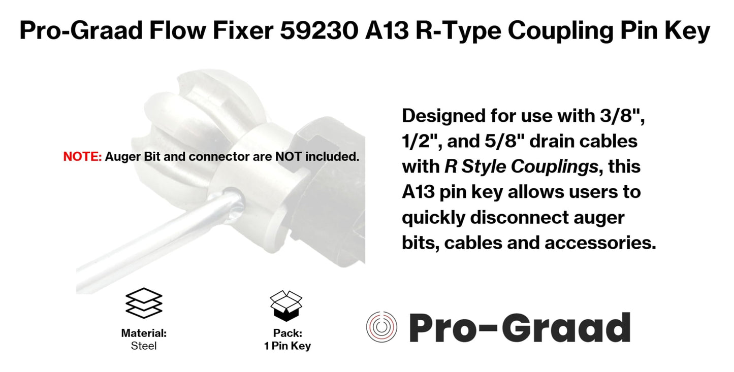 Pro-Graad Flow Fixer A13 59230 Replacement Coupling Pin Key – Fits Ridgid K-400 K-50 K-3800 K-60SP K6200 C8 Drain Cable R Style Couplers, Compatible R-Type 5/8” Drain Auger Coupler Pin Tool