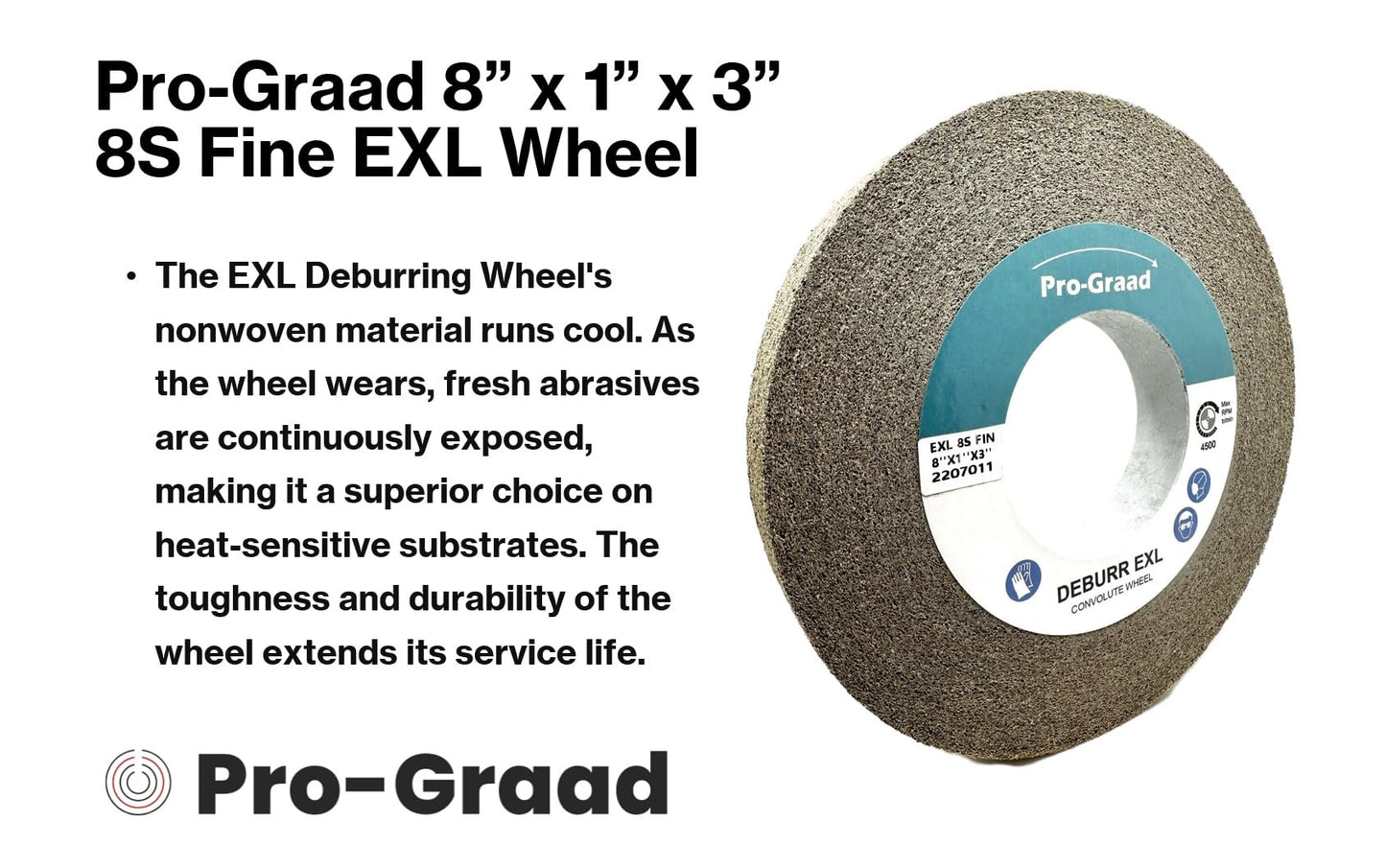 Pro-Graad EXL Deburring Wheel - 8" x 1" x 3" 8S Fine Grit - Silicon Carbide - Metal Deburring, Finishing and Polishing Wheel - Convolute - 09551 - (1 Pack)