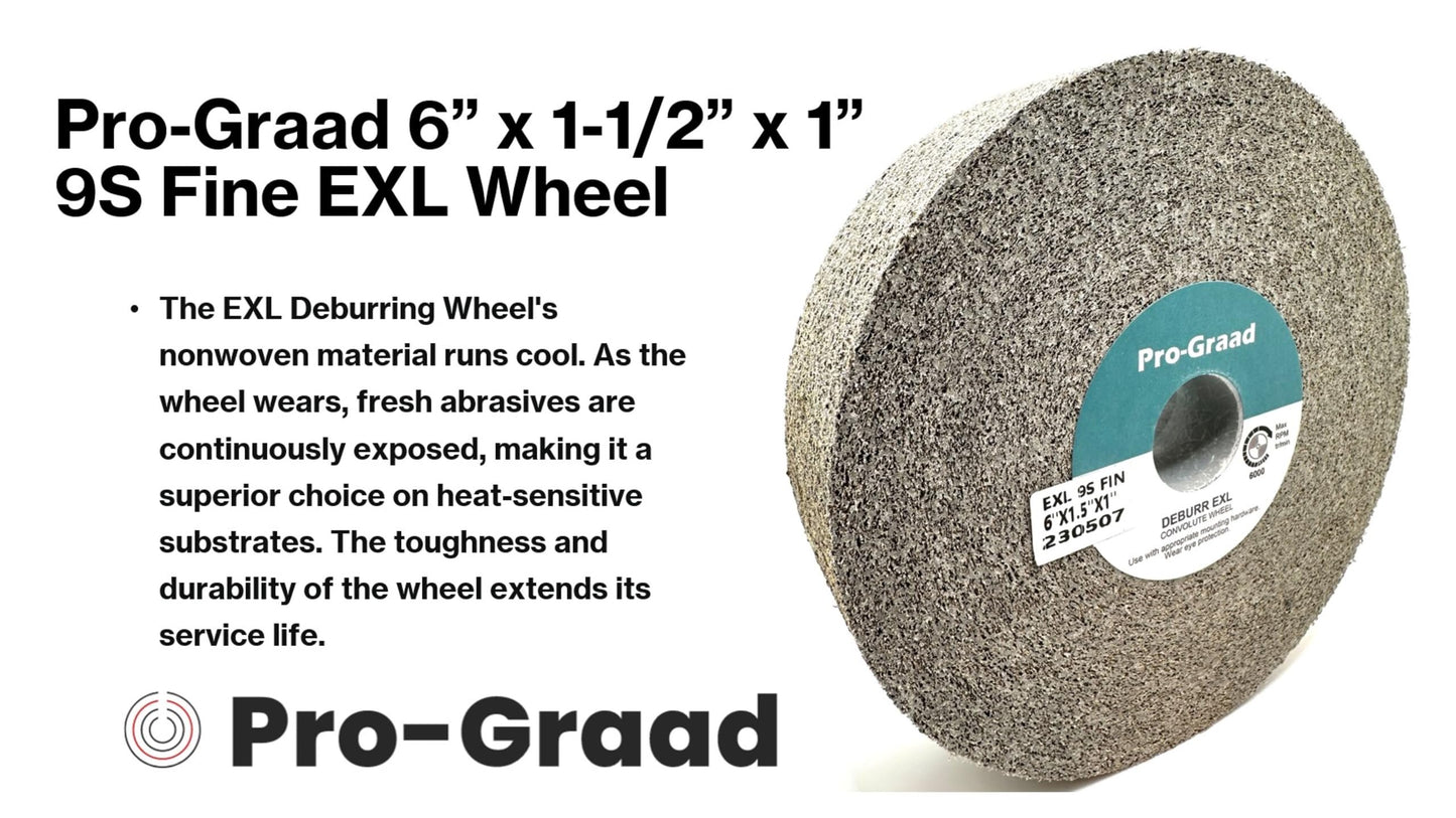 Pro-Graad EXL Deburring Wheel - 6" x 1-1/2" x 1" 9S Fine Grit - Silicon Carbide - Metal Deburring, Finishing and Polishing Wheel - Convolute - (1 Pack)