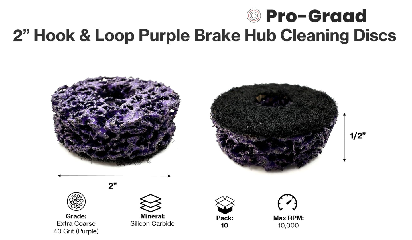 Pro-Graad 10 Pack 2” Hook & Loop Brake Hub Cleaning Discs, Brake Drum & Rotor, Around Wheel Studs Rust Removal, Replacement Pads Compatible with Hook Style Stud Rust Removal & Wheel Stud Cleaner Tools