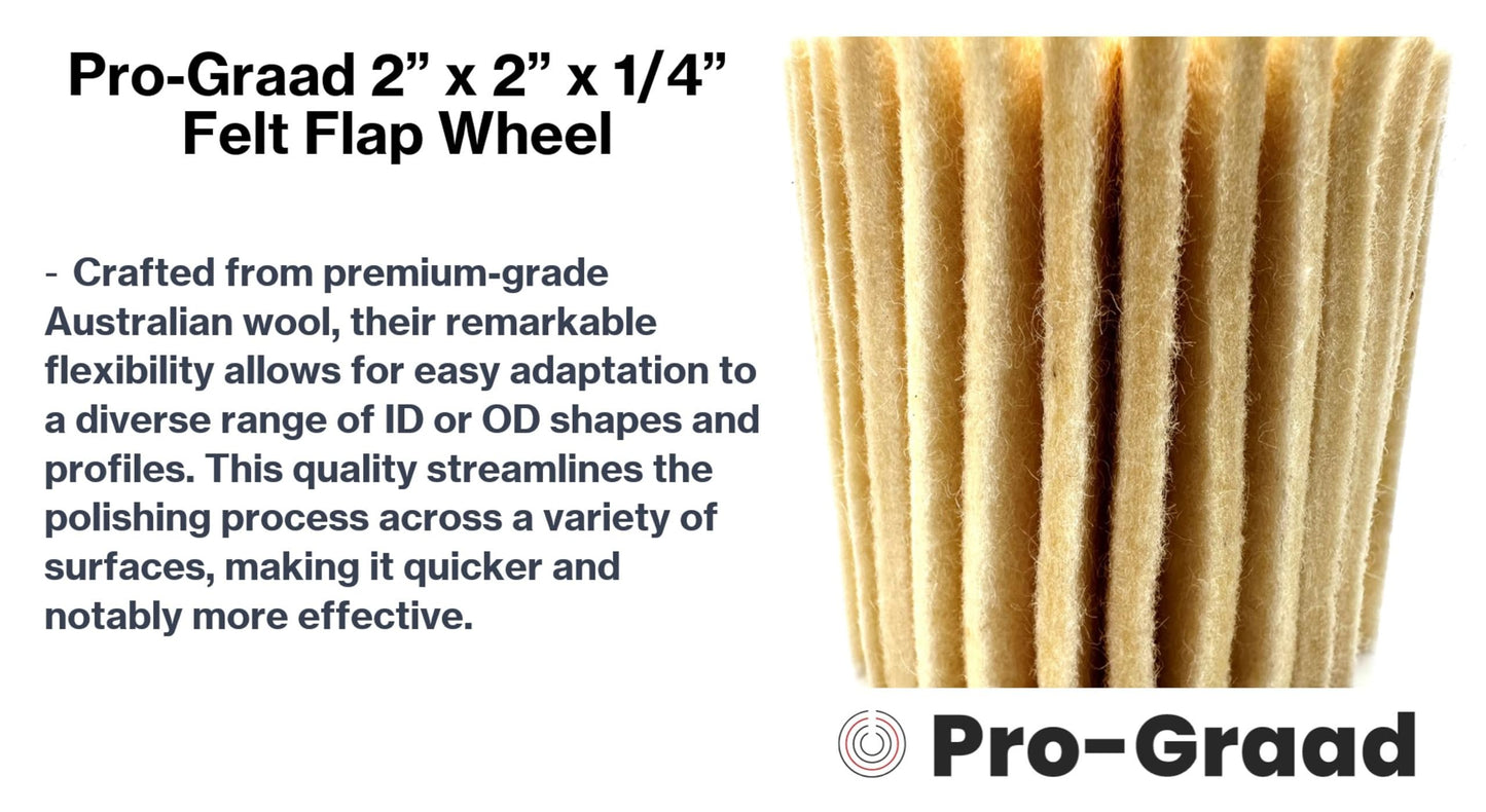 Pro-Graad 5 Pack 2" X 2" Felt Flap Wheel with 1/4" Shank Mounted, Perfect for Surface Finishing, Polishing, Buffing Plastics, Stone, Glass, Steel, Stainless, Aluminum and more, Pack of 5