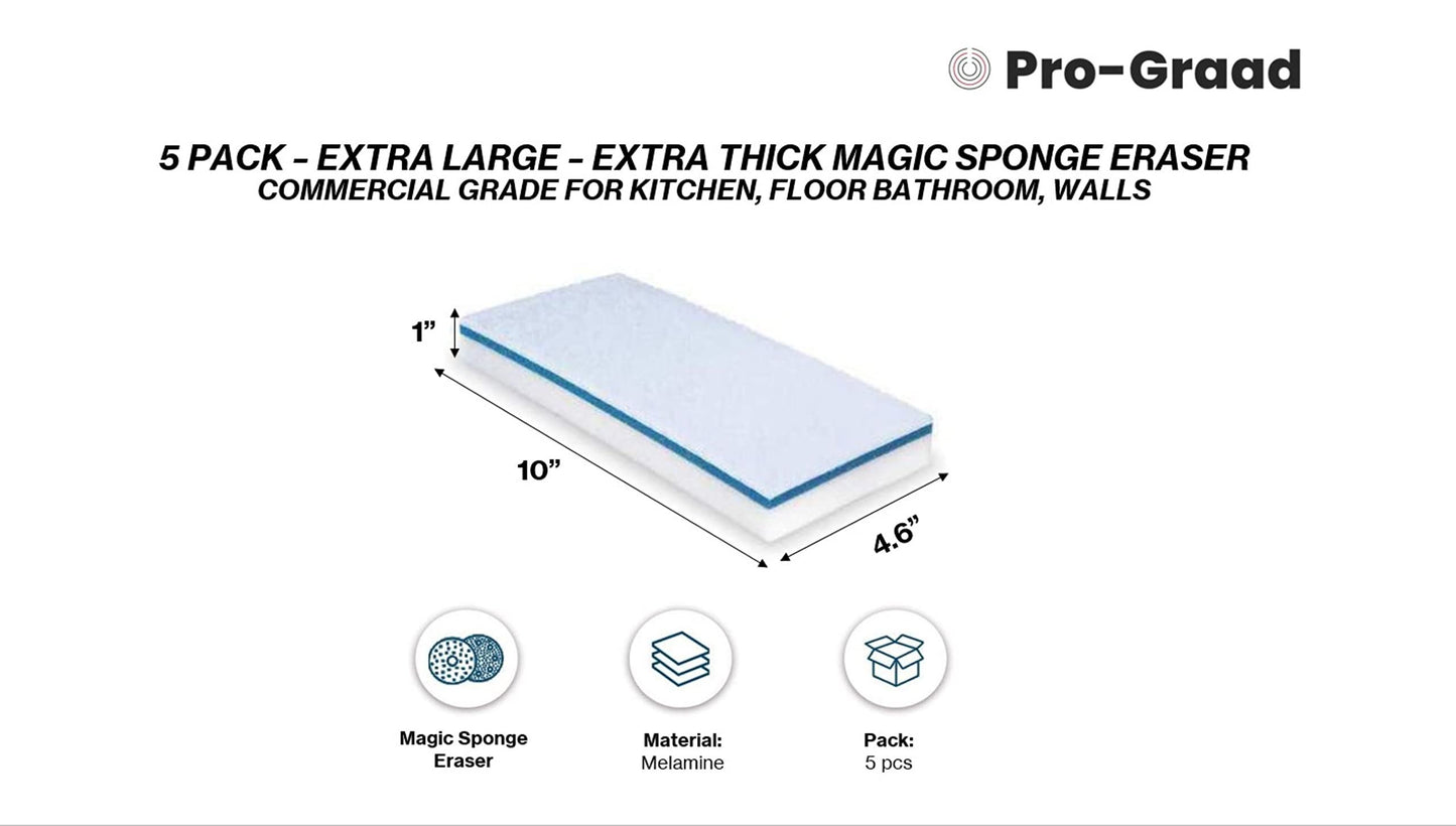 Magic Mopper 4610 Eraser Pads - 5 Pack 4.5" x 10" x 1" Commercial Grade Melamine Mop Sponges for Floor, Tile, Grout, Baseboard, Walls-Durable & Versatile Cleaning - Pack of 5