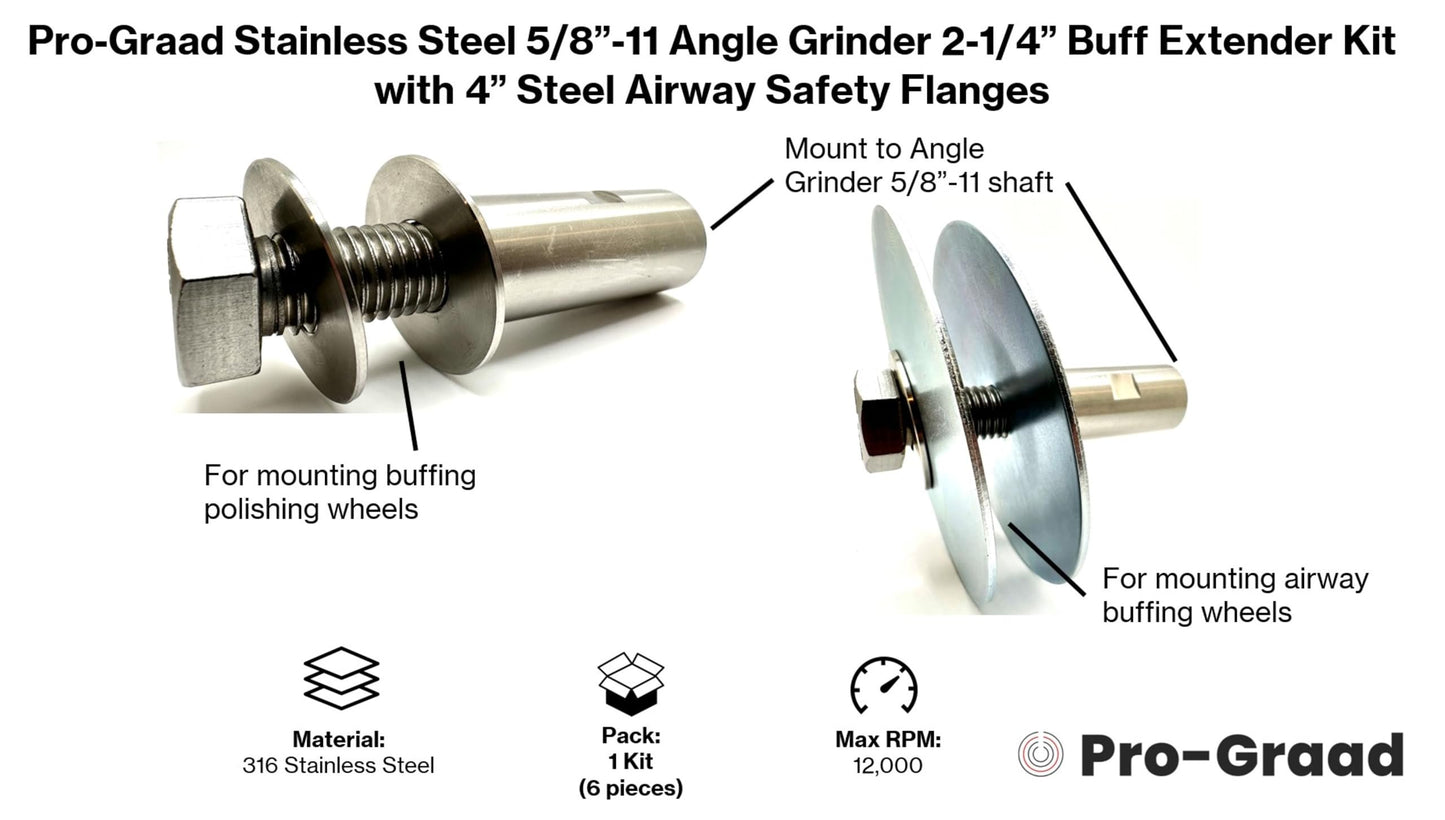 Pro-Graad Stainless Steel 5/8”-11 Angle Grinder Arbor Airway Buff Extender