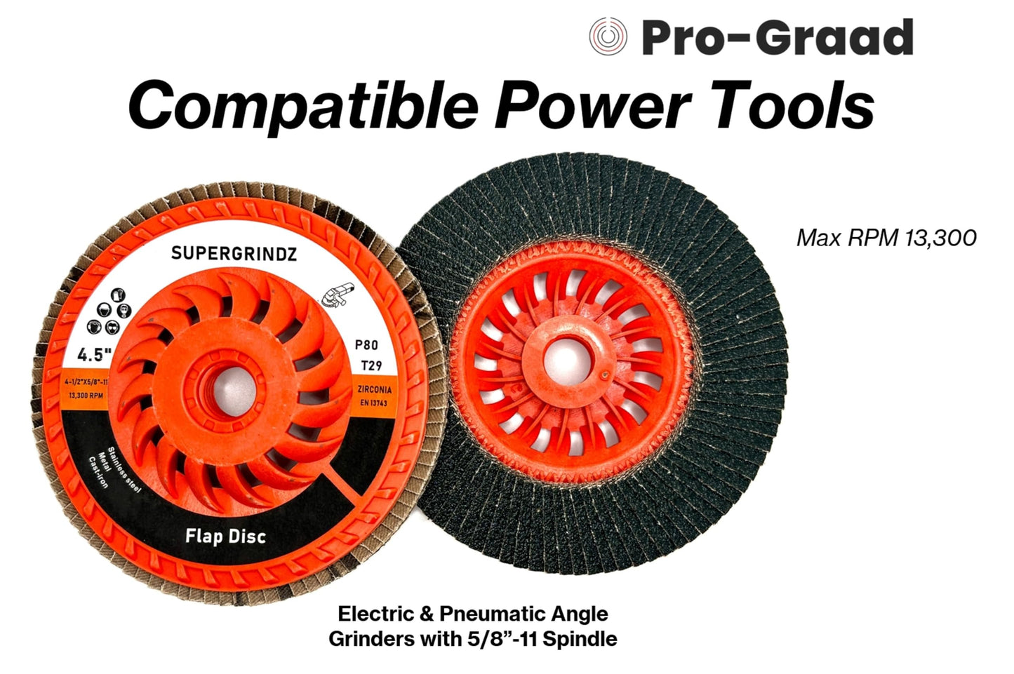 SuperGrindz 10 Pack 4-1/2" x 5/8"-11 80 Grit Bevel Type 29 High-Density Zirconia Trimmable Flap Discs for 4.5" & 5" Grinders, 5/8”-11 Fast Change Hub, Sanding, Finishing, Stock & Rust Removal