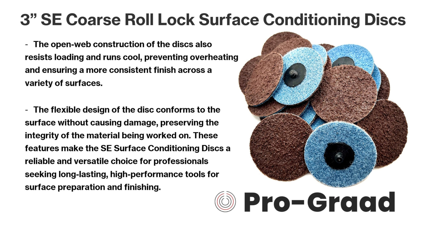 Pro-Graad 3” SE Coarse Roll Lock Quick Change Heavy Duty Non-Woven Surface Conditioning Discs for Deburring Sanding Blending Polishing Paint Removal with Male R-Type Backing, Brown (ACRS), 18082