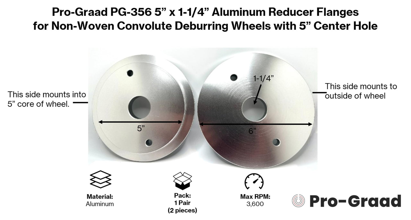 Pro-Graad PG-356 5” x 1-1/4” Convolute Deburring Wheel Aluminum Reducer Flanges for Wheels with 5” Hole, Reduce Arbor to fit 1-1/4”, Compatible for use with Pro-Graad & 3M Scotch Brite Wheels, 1 Pair