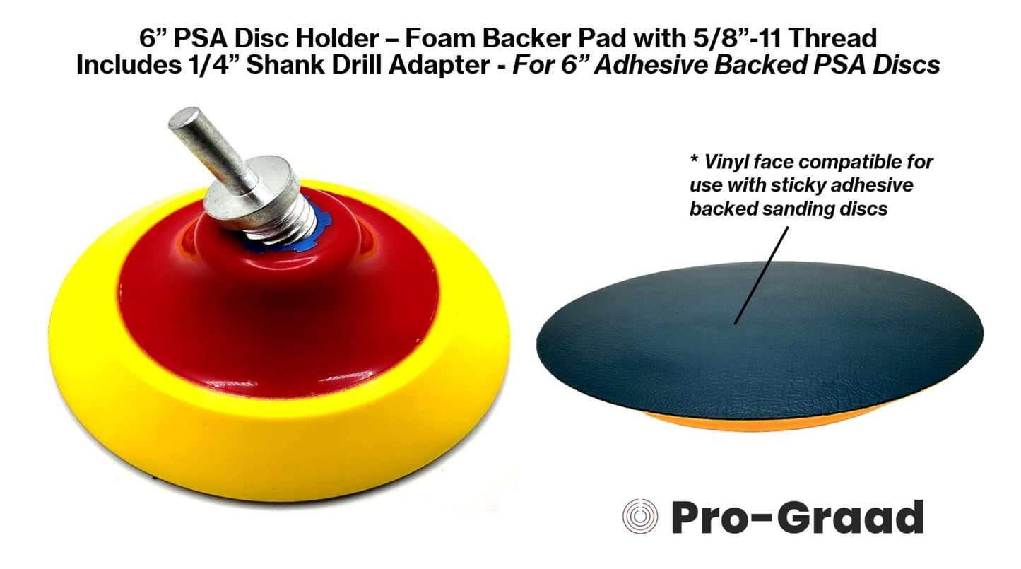 Pro-Graad 6” PSA Disc Pad Holder, Durable Foam Backing Pad, 5/8”-11 Thread, for 6 inch Adhesive-Backed PSA Discs