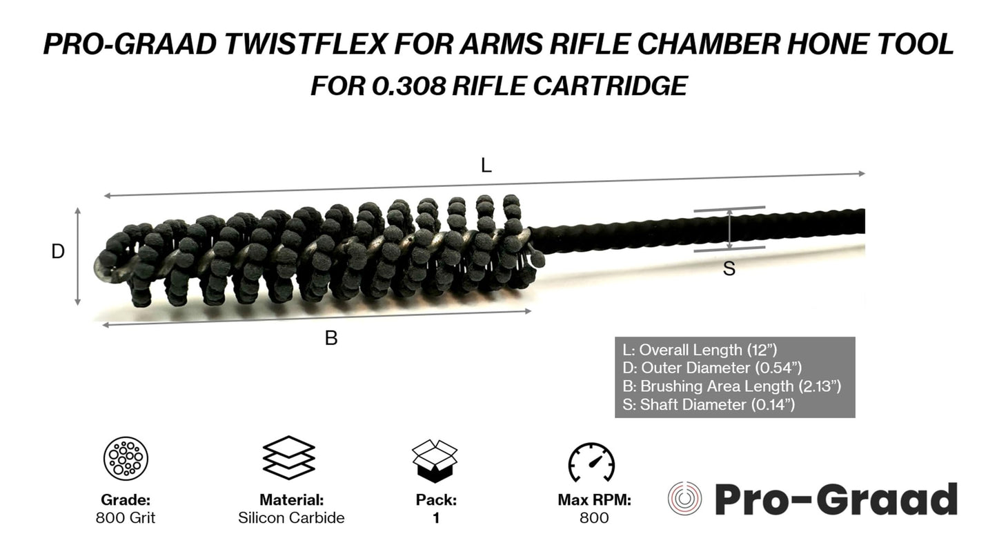 Pro-Graad TwistFlex Rifle Chamber Hone Tool for 0.308 Rifle Cartridge, 800 Grit Silicon Carbide, (Pack of 1)
