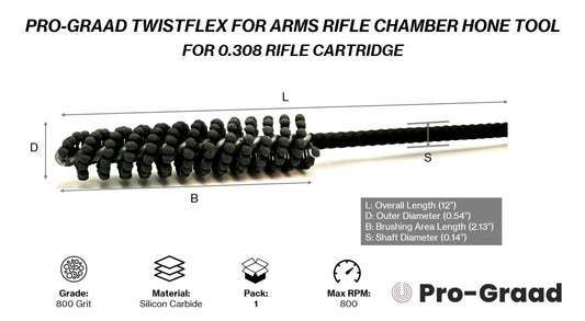 Pro-Graad TwistFlex Rifle Chamber Hone Tool for 0.308 Rifle Cartridge, 800 Grit Silicon Carbide, (Pack of 1)