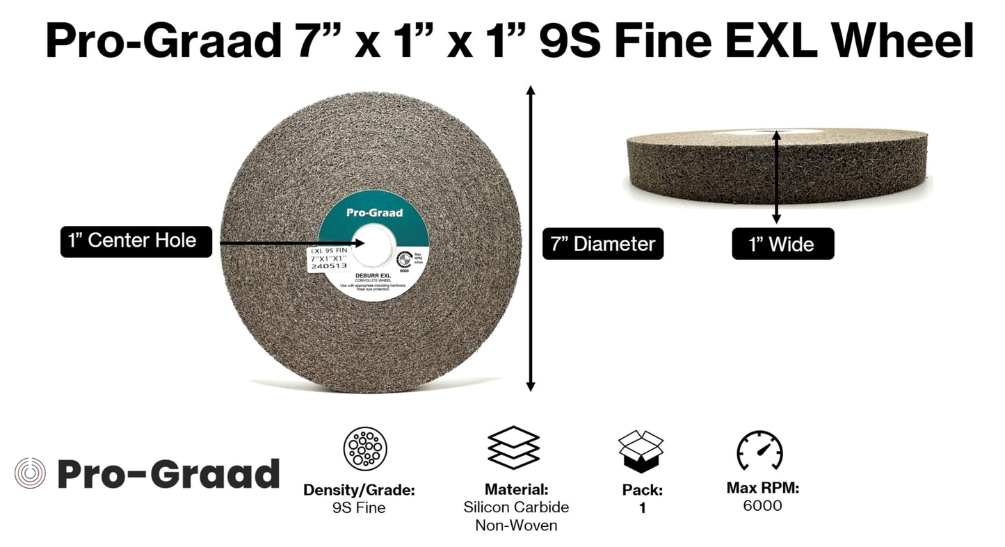 Pro-Graad EXL Deburring Wheel - 7" x 1" x 1" 9S Fine Grit - Silicon Carbide - Metal Deburring, Finishing and Polishing Wheel - Convolute - (1 Pack)