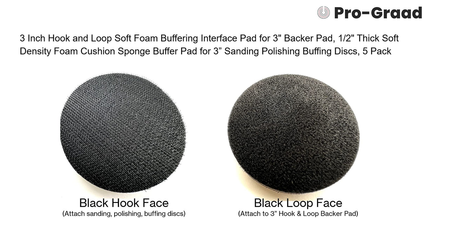 Pro-Graad 5Pcs 3inch Hook and Loop Soft Foam Buffering Interface Pad for Backer Pad, 0.5inch Thick Sponge, Sanding Polishing Discs, Black