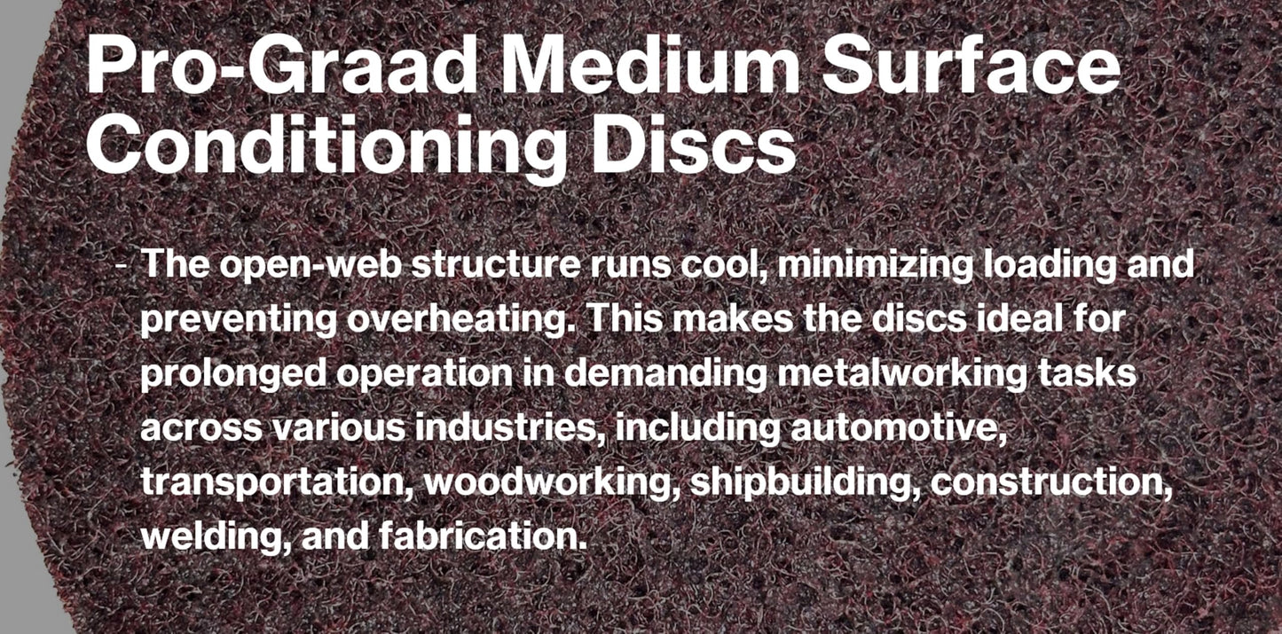 Pro-Graad 5" AMED Hook & Loop Surface Conditioning Discs, 10 Pack, Maroon, Medium Grit - Aluminum Oxide, for Metal Surface Prep Sanding Polishing Deburring Cleaning - Easy Attachment, 00643