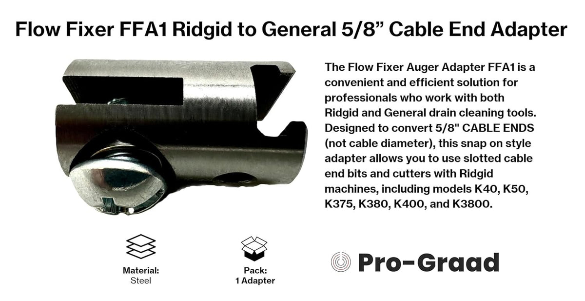 Auger Adapter FFA1 - Compatible With Rigid to General Drain Cleaner, Converts K40 K50 K375 K380 K400 K3800 5/8" Cable End (Not Cable Size) to fit General Slotted End Cable Drain Cleaners