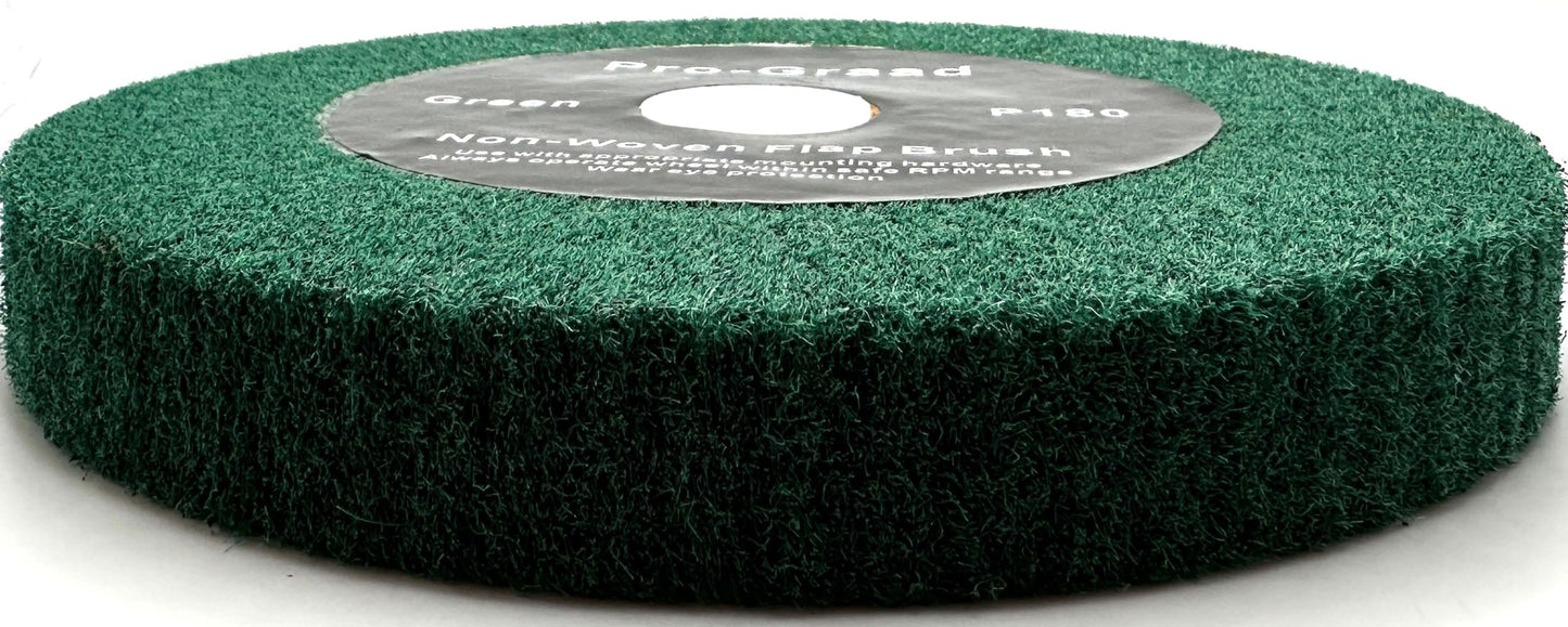 Pro-Graad 8” x 1” Green 180 Grit Non-Woven Bench Grinder Polishing Burnishing Satin Finishing Flap Brush Wheel for Aluminum Copper Metal Golf Club Refurbishing, Compatible for 1/2”, 5/8”, 3/4" Arbor
