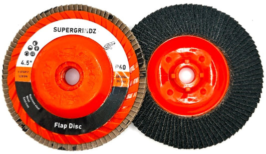 SuperGrindz 10 Pack 4-1/2" x 5/8"-11 60 Grit Type 27 High-Density Zirconia Trimmable Flap Discs for 4.5" & 5" Grinders, 5/8”-11 Fast Change Hub, Sanding, Finishing, Stock & Rust Removal
