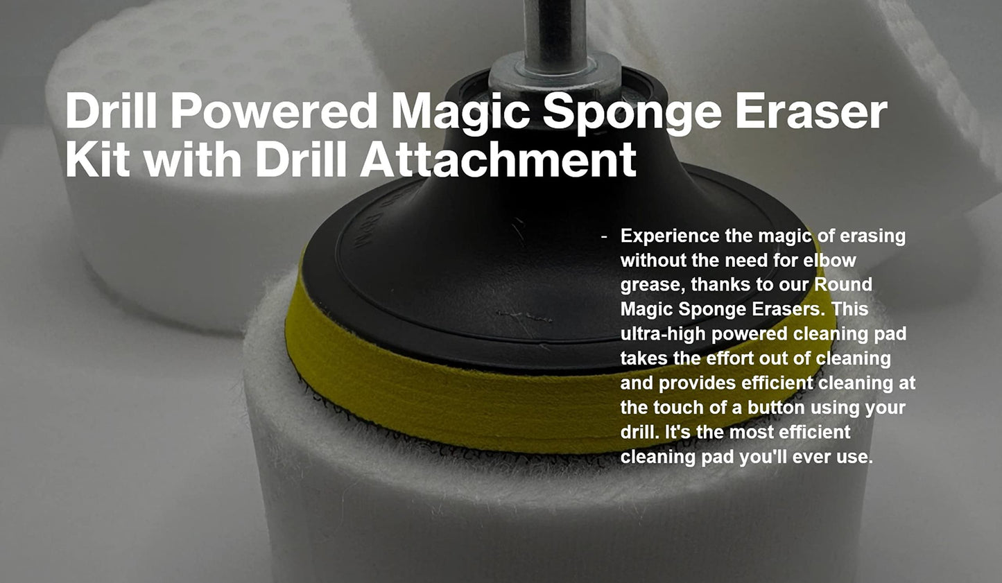 Drill Powered Magic Sponge Erasers | Ultra Durable Melamine Cleaning Eraser Pads for The Bathroom, Kitchen, Floors | Compatible with RotoEraser