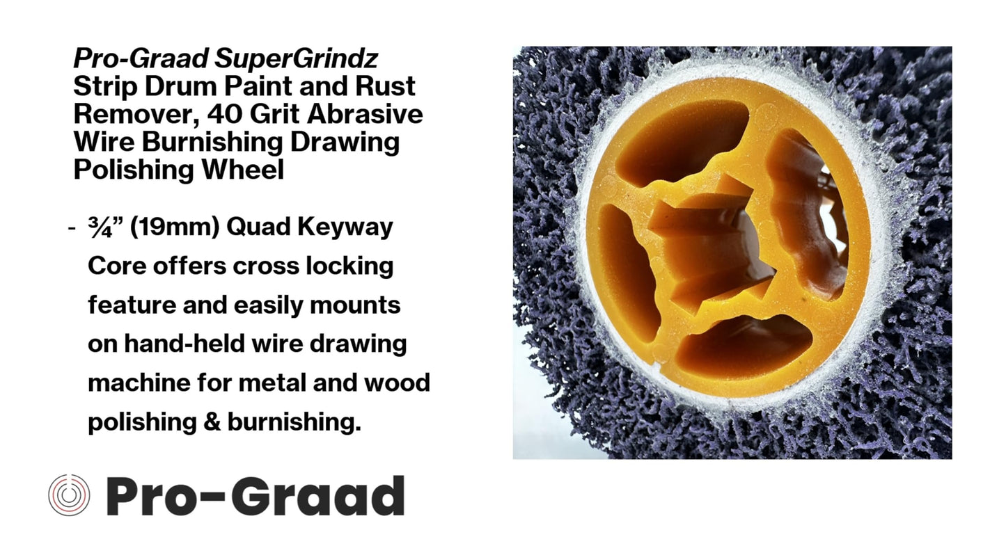 SuperGrindz 4.5” x 4” (120x100) Purple Strip & Clean Abrasive Drum Paint & Rust Remover, 36 Grit Wire Drawing Polishing Wheel for Metal Wood Surface Conditioning Clean Descale Welds Oxidation Removal