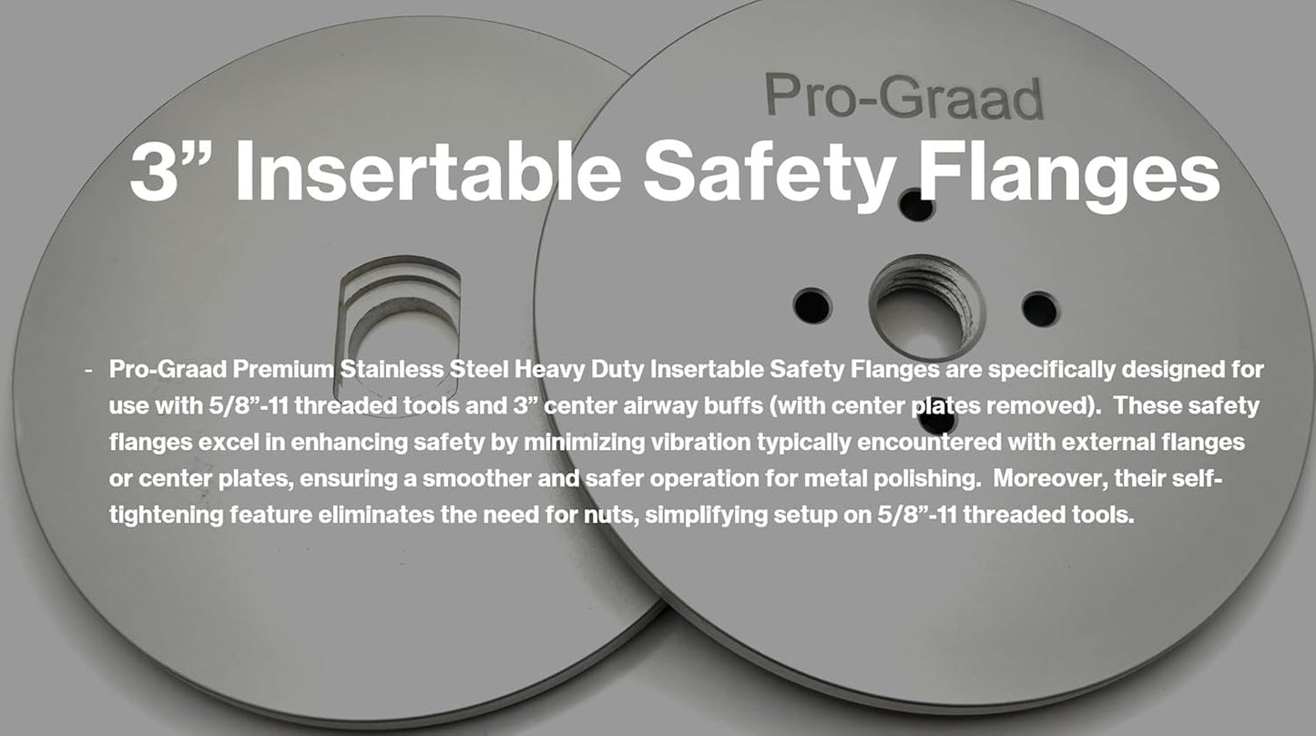3 inch Stainless Heavy Duty Insertable Safety Flange for Airway Buffing & Polishing Wheels Without Center Plates, Self-Tightening Flanges, for use with 5/8”-11 Threaded Tools & 3” Center Airway Buffs