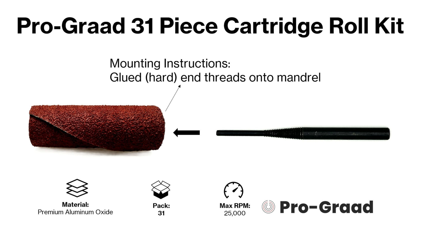 Pro-Graad 31 Piece Abrasive Sanding Cartridge Spiral Roll Sander Kit, Mini Cone & Cylinder Kit for Metal, Wood, Stainless, Fiberglass, Welds, Engine Porting – Die Grinder & Rotary Tool Accessories
