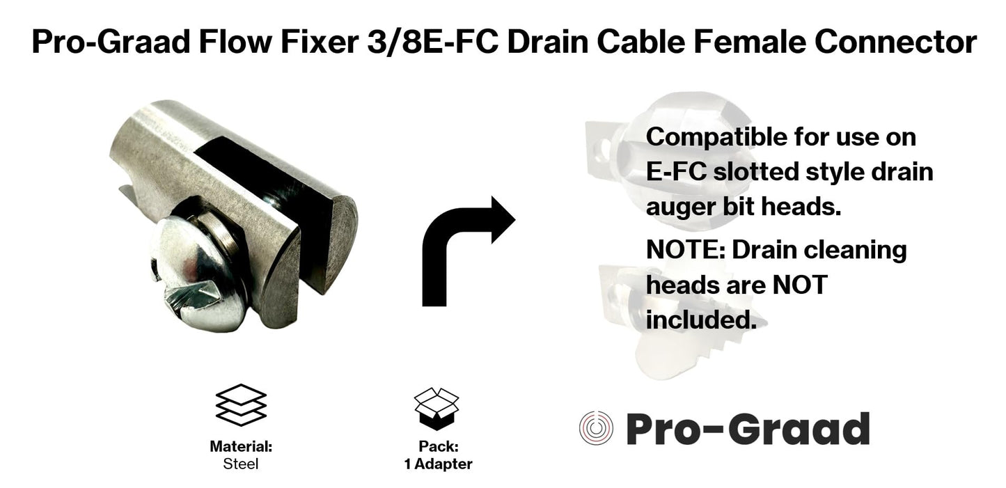 Pro-Graad 3/8E-FC Flow Fixer | 3/8” Drain Cable Repair End | Weld-On Female Slotted Connector Bit for Broken Drain Cleaning Machine Cables | Fits All 3/8” O.D. Drain Cables