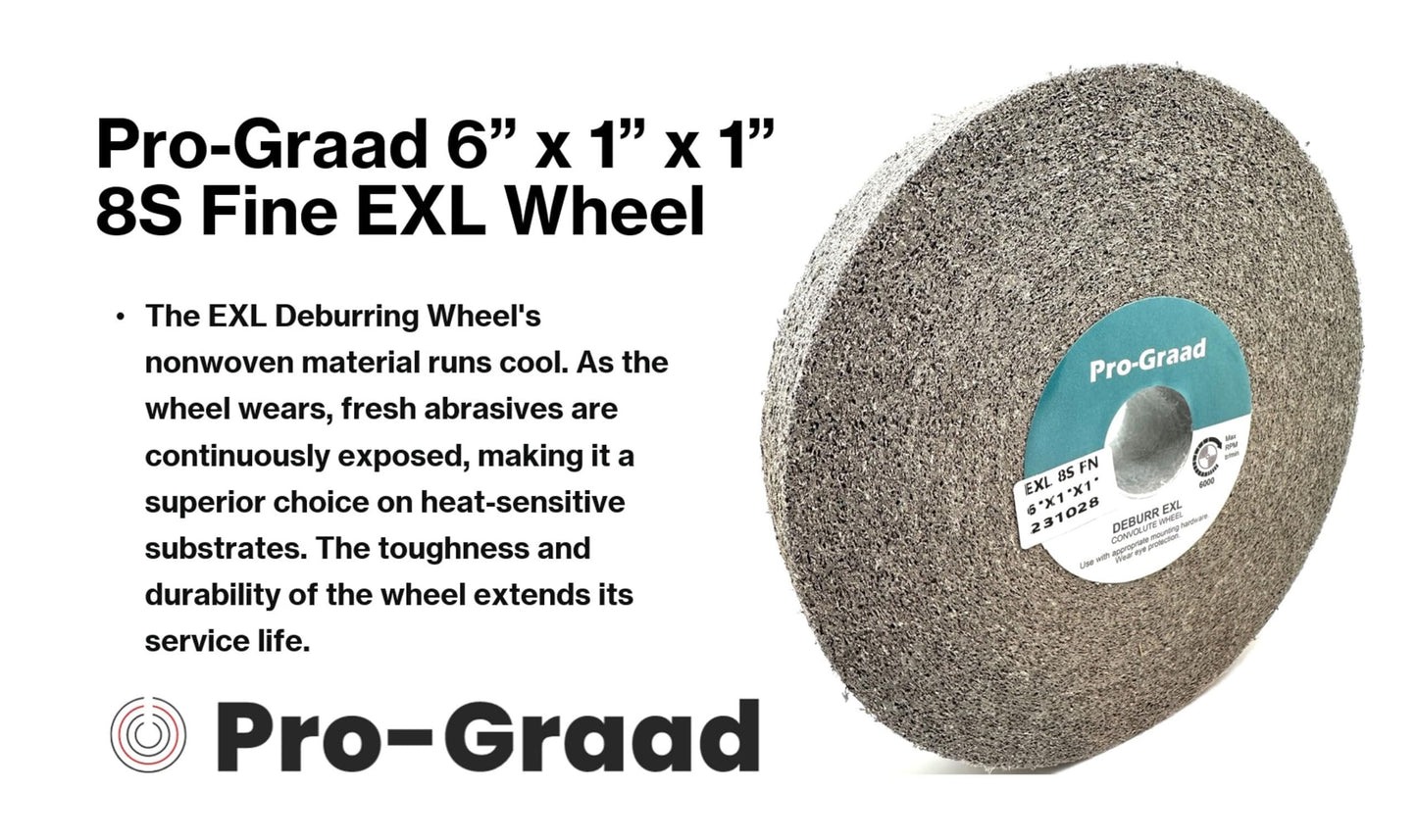 Pro-Graad EXL Deburring Wheel - 6" x 1" x 1" 8S Fine - Silicon Carbide - Metal Deburring, Finishing and Polishing Wheel - Convolute - 09549 - 1 Pack