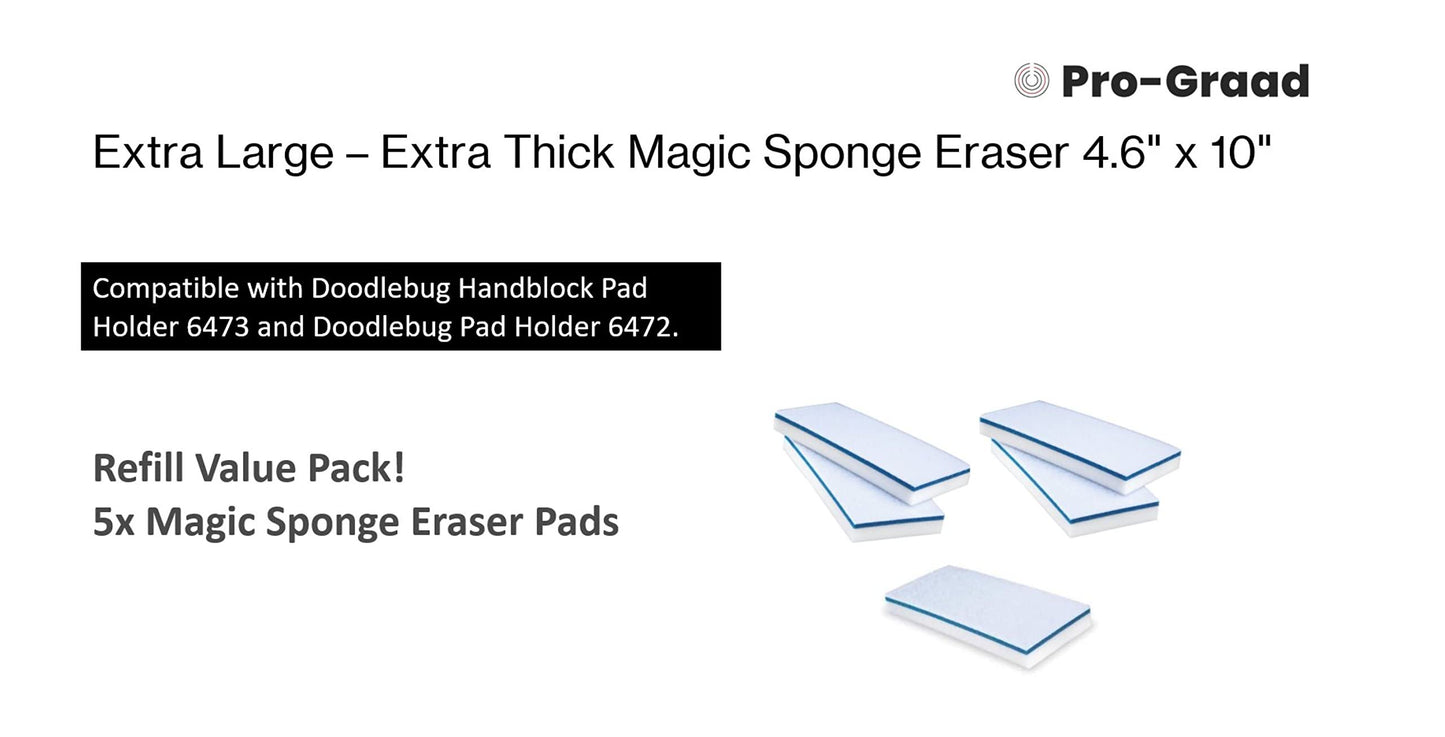 Magic Mopper 4610 Eraser Pads - 5 Pack 4.5" x 10" x 1" Commercial Grade Melamine Mop Sponges for Floor, Tile, Grout, Baseboard, Walls-Durable & Versatile Cleaning - Pack of 5