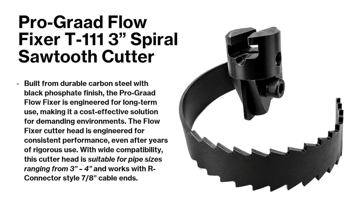 Flow Fixer T-111 3” Spiral Sawtooth Drain Auger Cutter, Fits C-10 7/8”