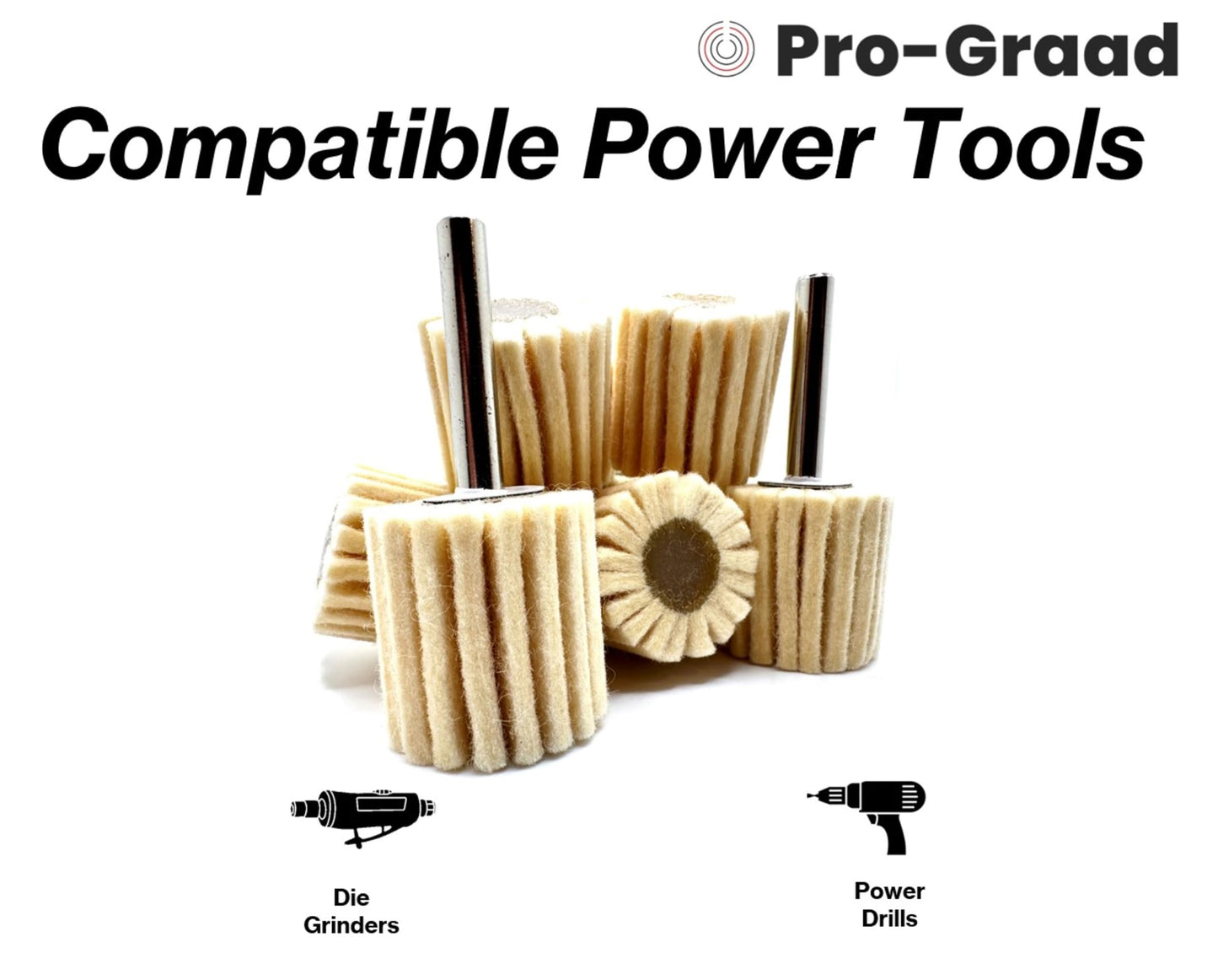 Pro-Graad 10 Pack 1" X 1" Felt Flap Wheel with 1/4" Shank Mounted, Perfect for Surface Finishing, Polishing, Buffing Plastics, Stone, Glass, Steel, Stainless, Aluminum and more, Pack of 10
