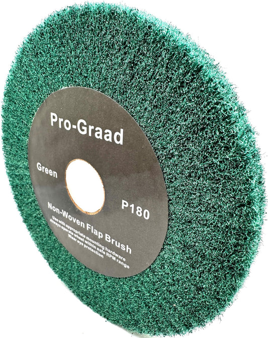 Pro-Graad 6” x 1/2” Green 180 Grit Non-Woven Bench Grinder Polishing Burnishing Satin Finishing Flap Brush Wheel for Aluminum Copper Metal Golf Club Refurbishing, Compatible for 1/2”, 5/8”, 3/4" Arbor