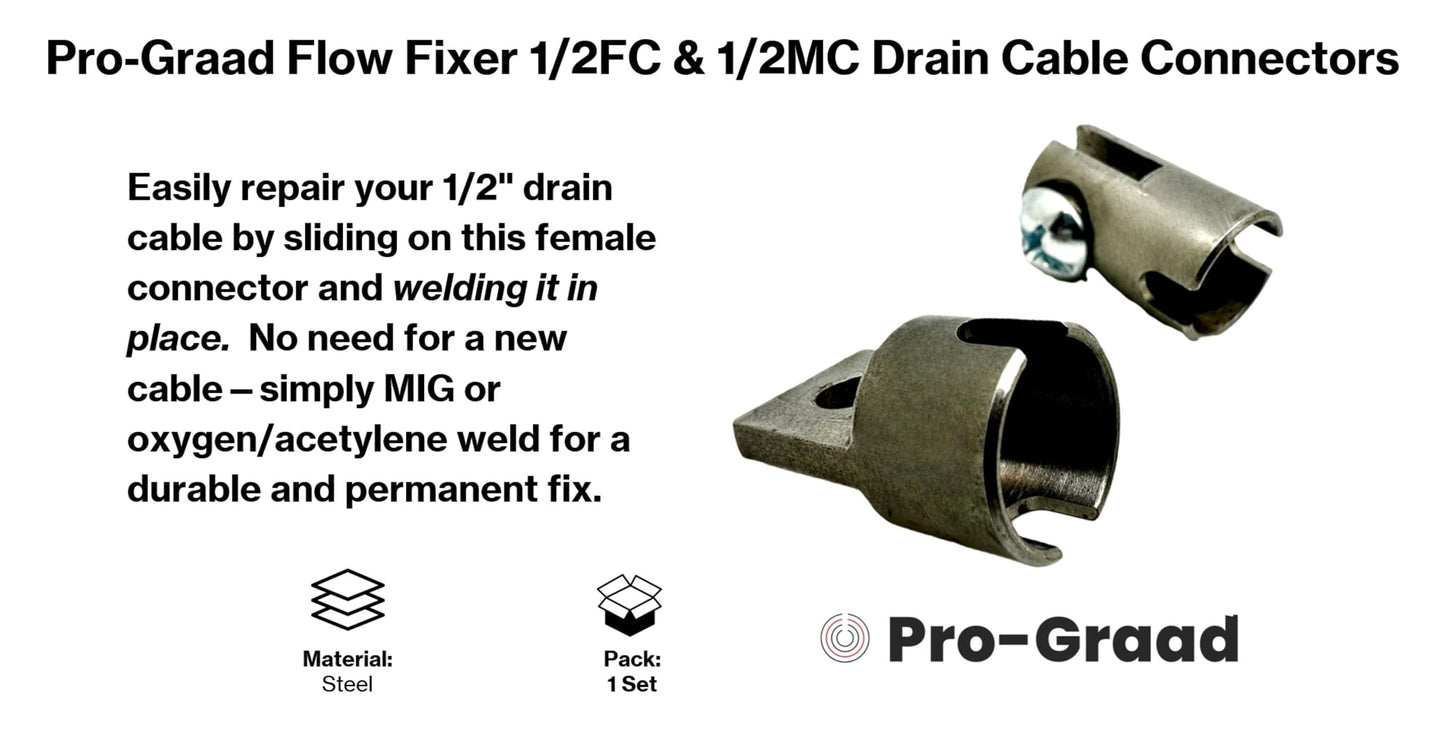 Pro-Graad Flow Fixer 1/2” Slotted Drain Cleaner Cable Weld On Repair End, 1/2FC & 1/2MC MALE and FEMALE WELD-ON CABLE END REPAIR for 1/2" Cables. Fits All 1/2" O.D Cables, Hollow or Inner Core