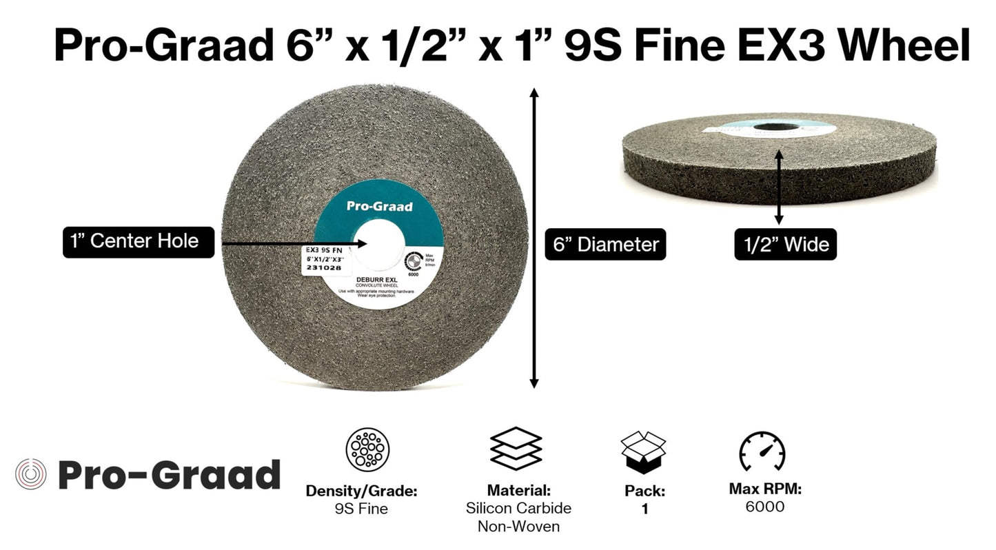 Pro-Graad EX3 Deburring Wheel - 6” x 1/2” x 1” 9S Fine Silicon Carbide – Metal Deburr, Finishing & Polishing Wheel - Highest Edge Retention & Durability - Aggressive Edge Deburring – 24026 - 1 Pack