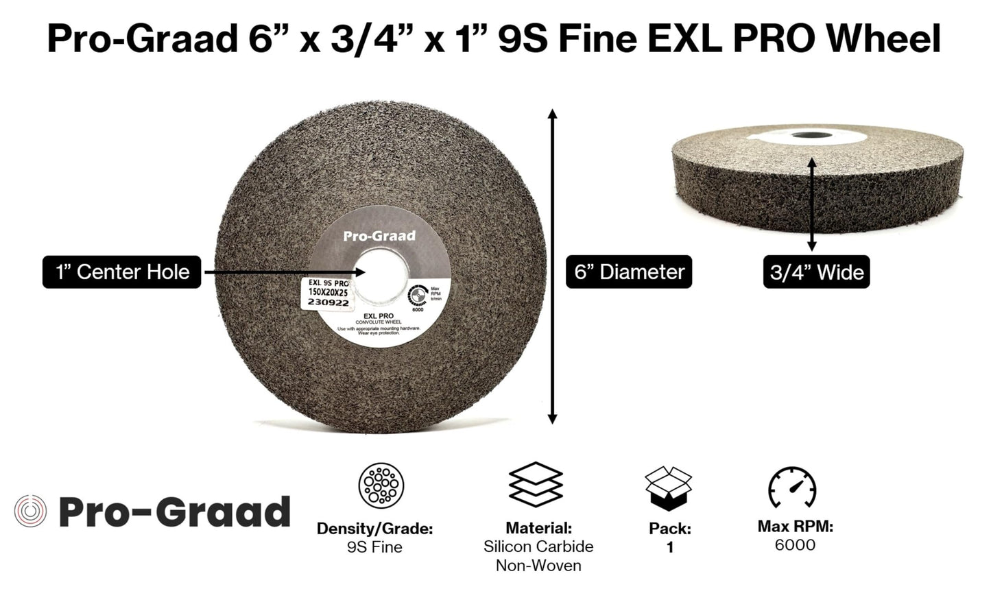 Pro-Graad EXL PRO Convolute Deburring Polishing Wheel - 6" x 3/4" x 1" 9S Fine Silicon Carbide - Professional Grade - Metal Deburring, Finishing and Polishing Wheel - (1 Pack)