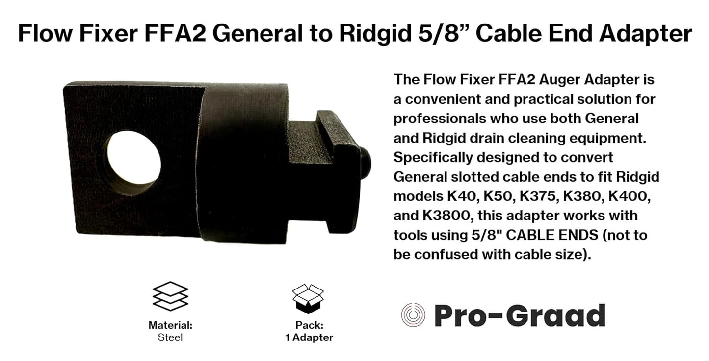 Auger Adapter FFA2 – Compatible with General to Ridgid Drain Cleaner, Converts General Slotted Cable Ends to Fit Ridgid Models K40, K50, K375, K380, K400 &K3800 with 5/8" Cable Ends (Not Cable Size)