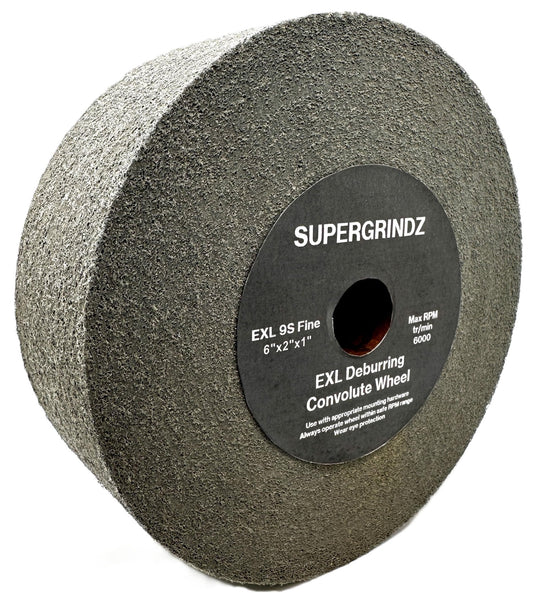 SuperGrindz EXL Deburring Wheel - 6" x 2" x 1" 9S Fine Grit - Silicon Carbide - Metal Deburring, Finishing and Polishing Wheel - Convolute - (1 Pack)