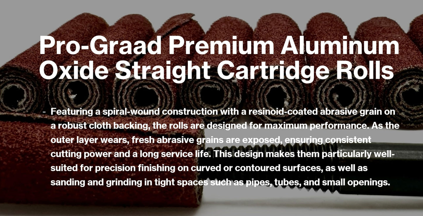 Pro-Graad 3/8” Diameter x 1-1/2” Length x 1/8” Pilot Hole 80 Grit Aluminum Oxide Straight/Untapered Cartridge Roll, 50 Pack, Includes 1x CR-9 Mandrel