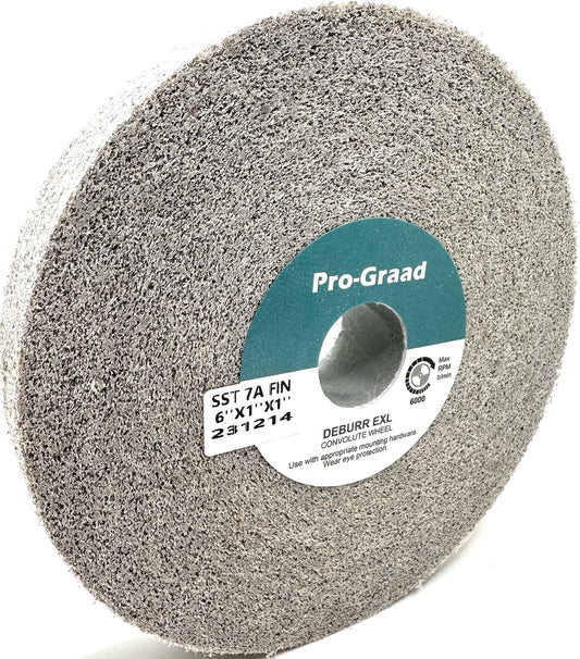 Pro-Graad SST Deburring Wheel - 6" x 1" x 1" 7A Fine Grit – Aluminum Oxide – Excels on Titanium, Stainless & Tough Alloys, Deburring, Finishing and Polishing Wheel – Convolute - (1 Pack)