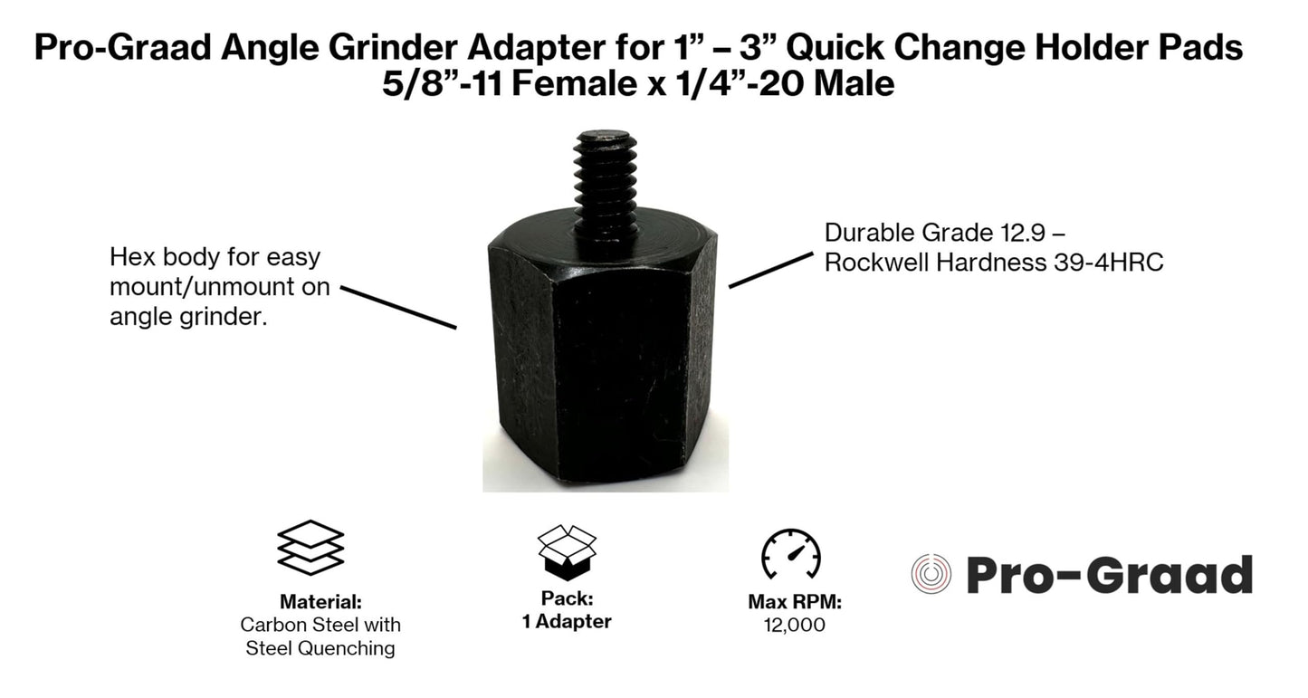 Pro-Graad 5 Piece 5/8-11 Angle Grinder Adapter Kit, with 2” & 3” Roll Lock Type R Quick Change Disc Pad Holder, 5 Pcs Adapter Kit for Angle Grinders with 5/8”-11 Thread