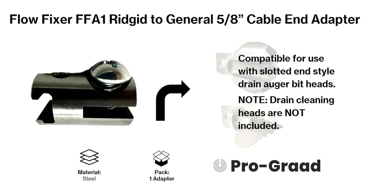 Auger Adapter FFA1 - Compatible With Rigid to General Drain Cleaner, Converts K40 K50 K375 K380 K400 K3800 5/8" Cable End (Not Cable Size) to fit General Slotted End Cable Drain Cleaners