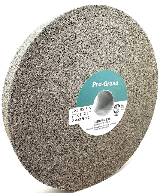 Pro-Graad EXL Deburring Wheel - 7" x 1" x 1" 9S Fine Grit - Silicon Carbide - Metal Deburring, Finishing and Polishing Wheel - Convolute - (1 Pack)