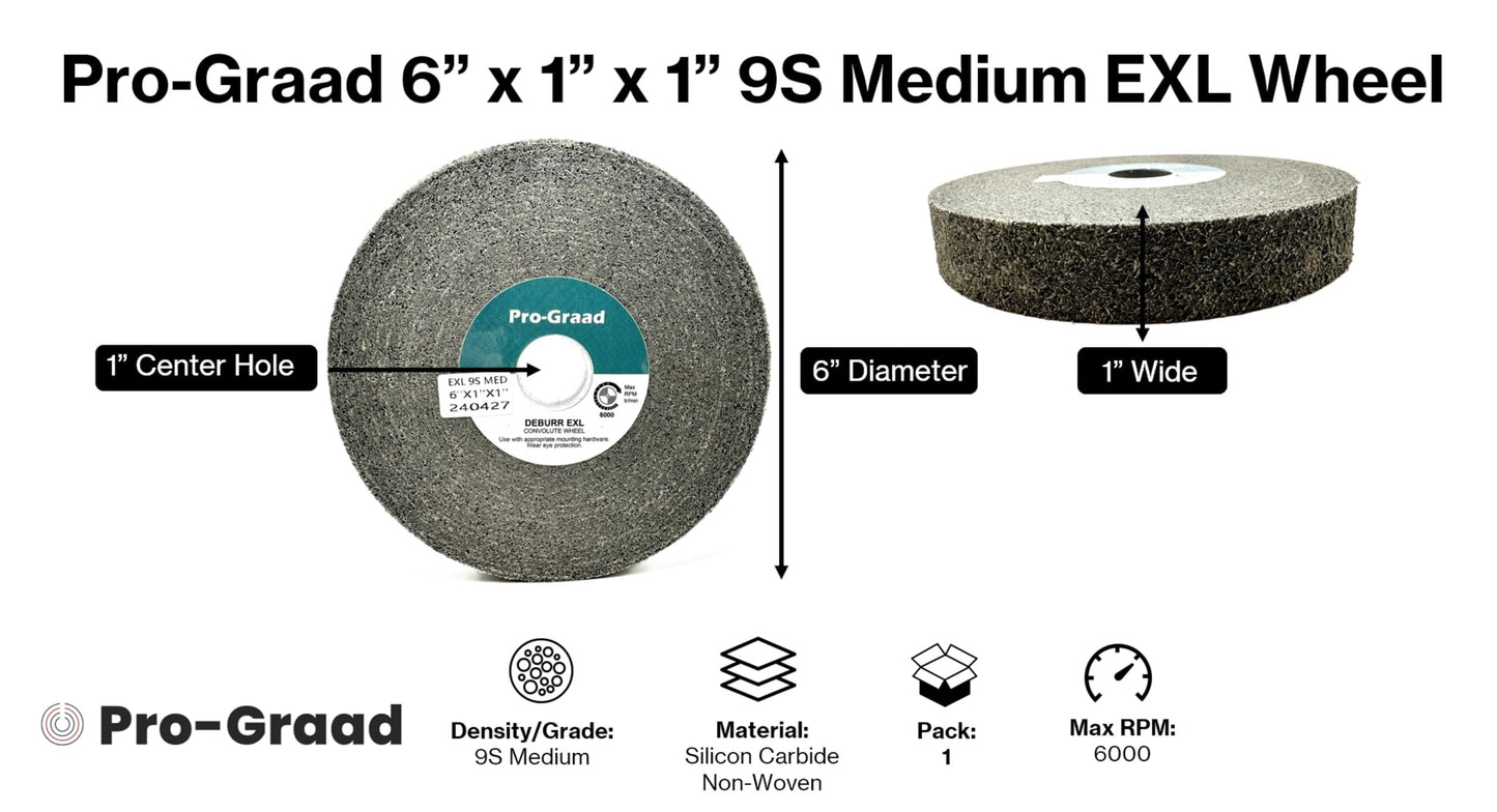Pro-Graad EXL Deburring Wheel - 6" x 1" x 1" 9S Medium Grit - Silicon Carbide - Metal Deburring, Finishing and Polishing Wheel - Convolute - (1 Pack)