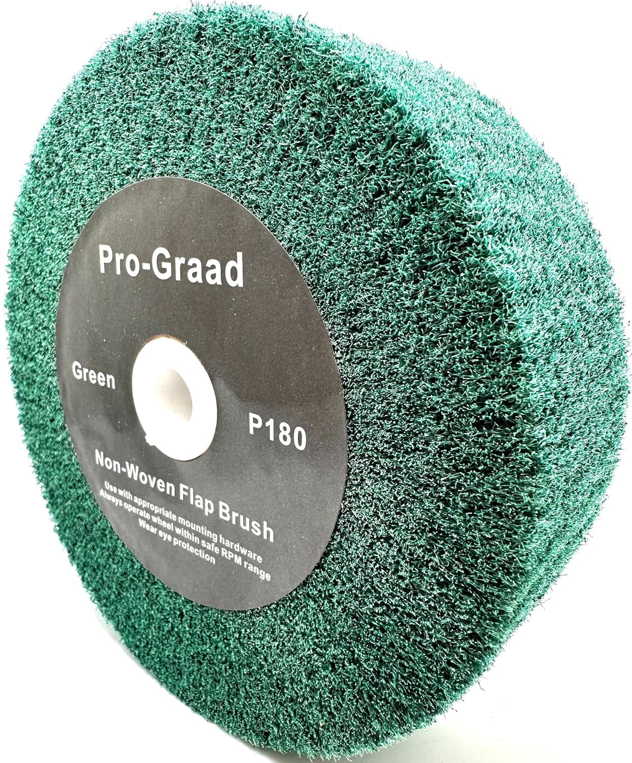 Pro-Graad 6” x 2” Green 180 Grit Non-Woven Bench Grinder Polishing Burnishing Satin Finishing Flap Brush Wheel for Aluminum Copper Metal Golf Club Refurbishing, Compatible for 1/2”, 5/8”, 3/4" Arbor