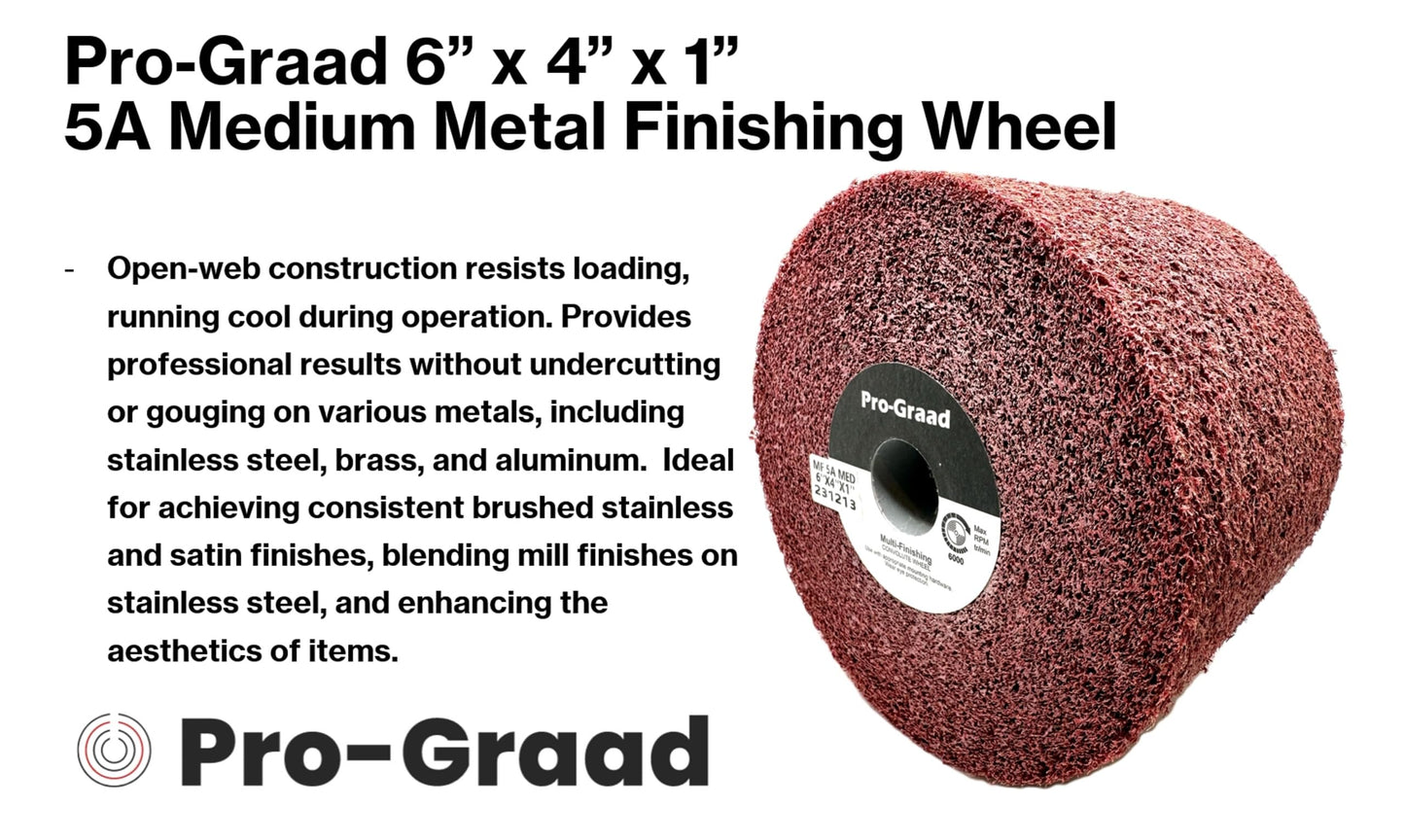 Pro-Graad Metal Finishing Wheel – 6” x 4” x 1” 5A Medium Grit – Aluminum Oxide – Maroon Metal Finish Convolute Wheel – for #3 & #4, Brush, Satin and Mill Finishes – 05571 - Pack of 1