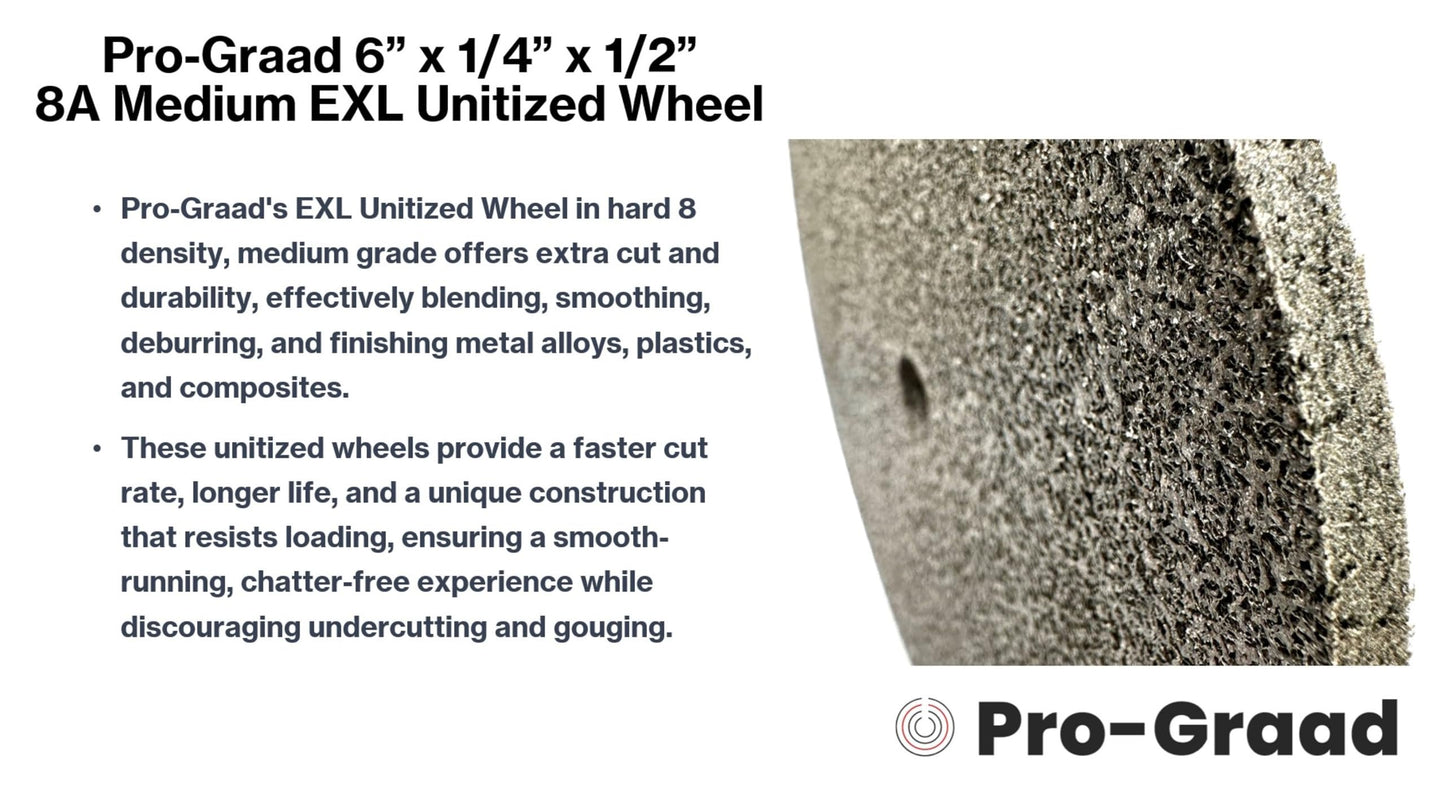 Pro-Graad EXL Unitized Wheel, Aluminum Oxide, 6" Diameter x 1/4" Wide x 1/2" Arbor, 8A Medium | 13778 | (Pack of 1)