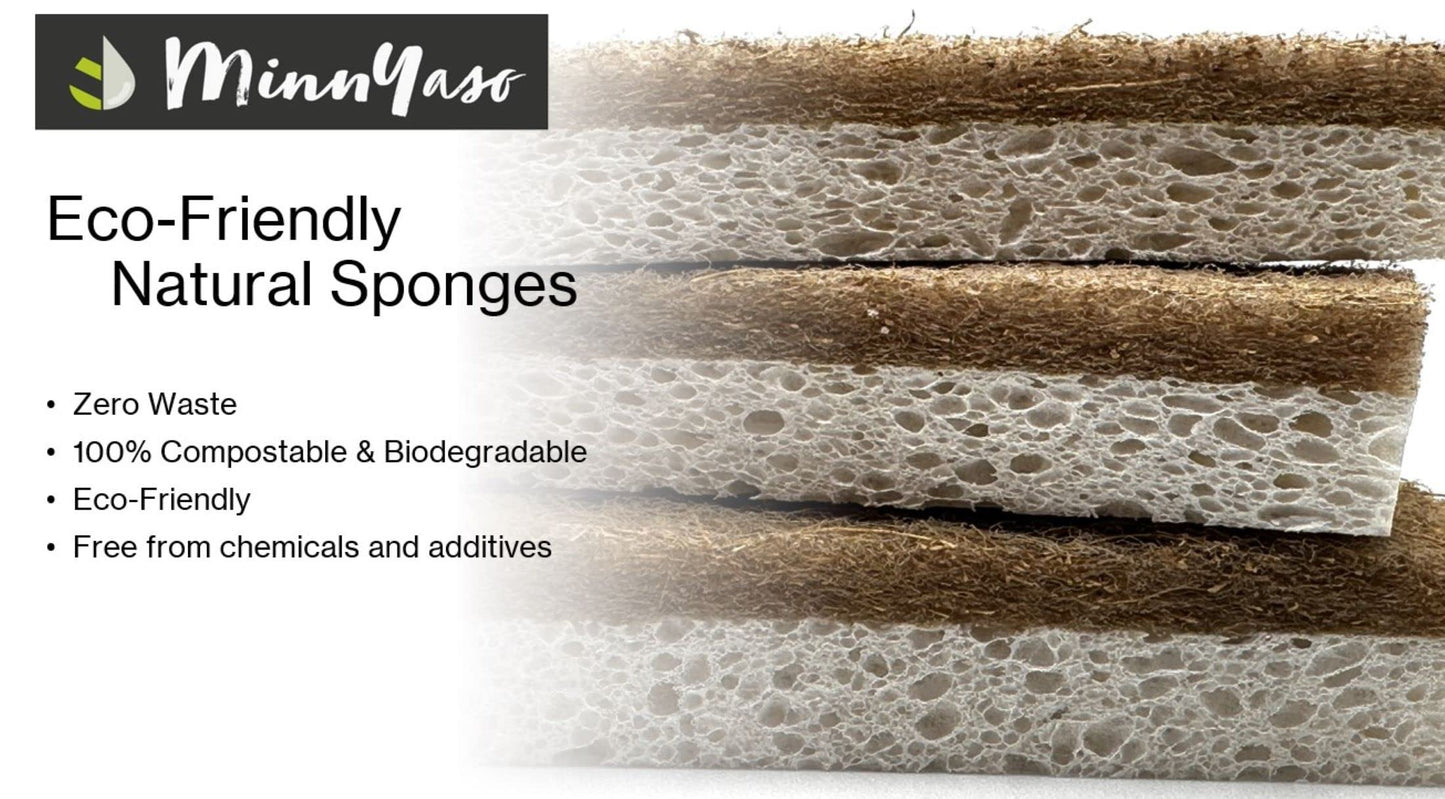 MinnYaso 12 Pack Natural Sponges | Hemp Sisal Plant Based Scrubber Scouring Sponge | Eco-Friendly Odor Free Biodegradable Compostable Wood Pulp | Sustainable Scrub Pads for Kitchen, Dishes, Bathroom