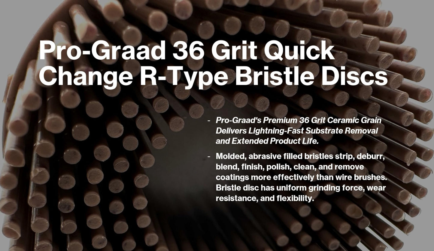Pro-Graad 5 Pack 2" 36 Grit Brown R-Type Bristle Disc | Ceramic-Aluminum Oxide Abrasive Bristle Disc with Quick Change Roll Lock | Pack of 5