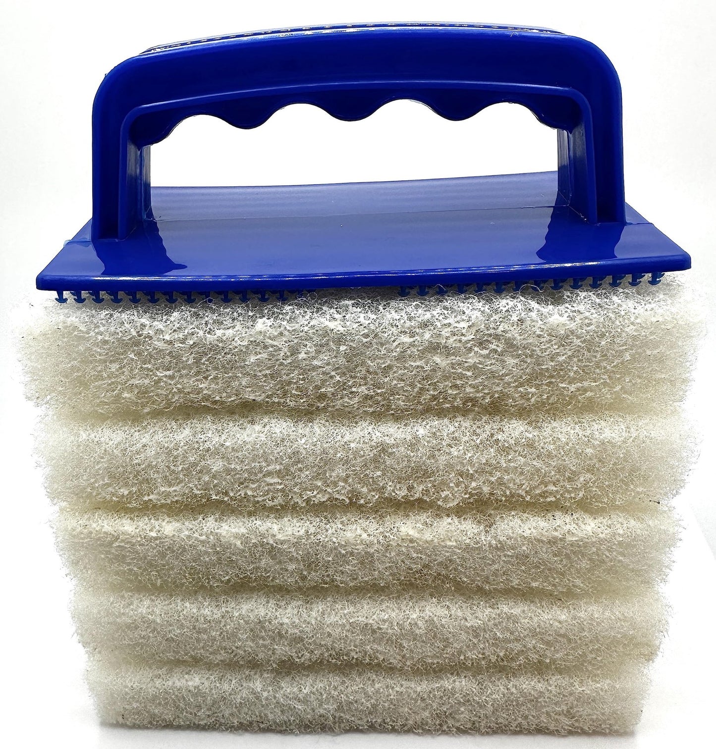 Handled Bath Scrubber 6 Piece Heavy Duty Cleaning Scrub Sponge Brush Bathroom Scouring Pads White Non-Scratch Remove Soap Scum Cleaning Shower Tile Bathtub Sink Pools Hot Tubs Waterline Steps Corners