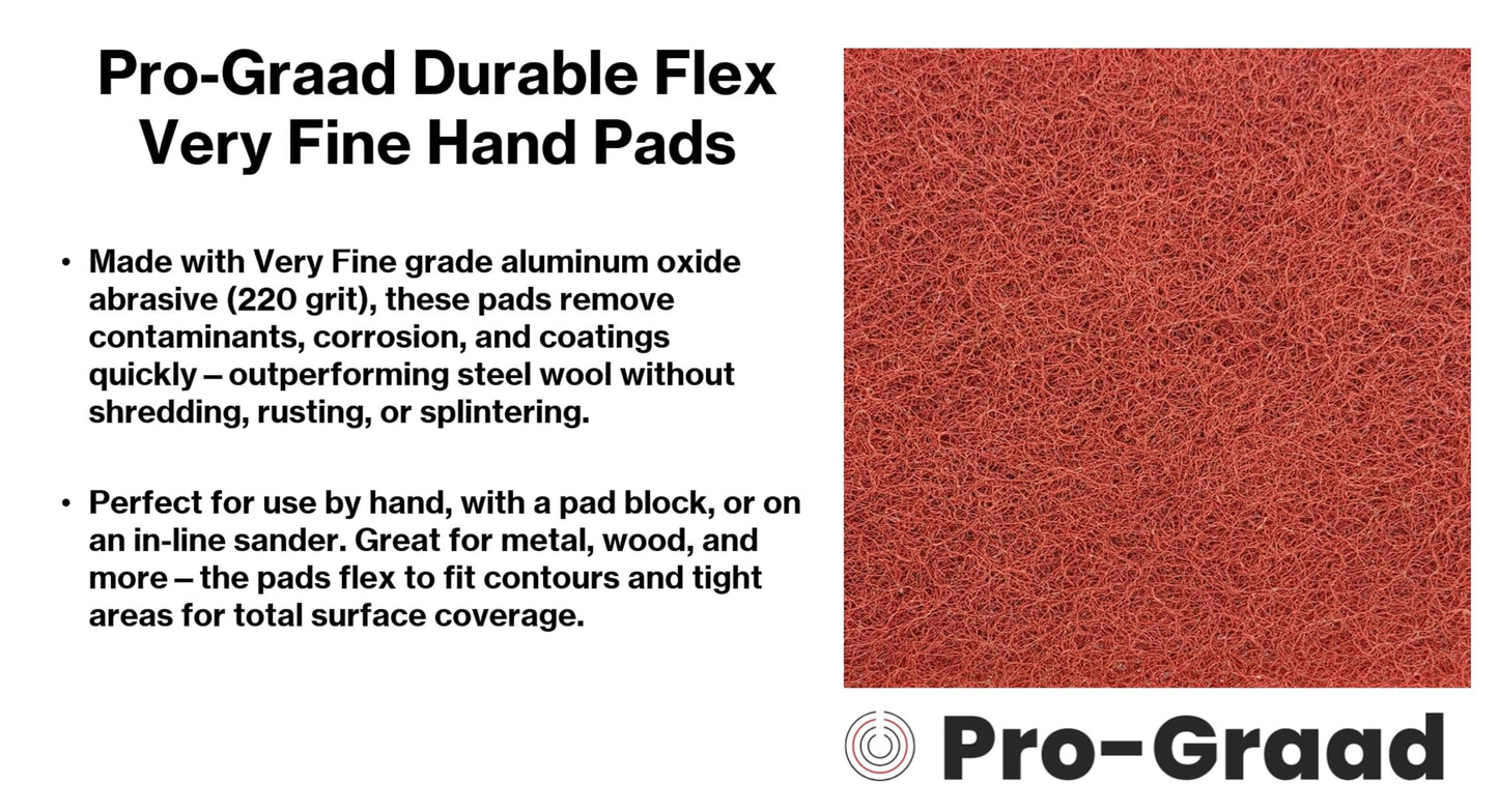 Pro-Graad Durable Flex Hand Pad 4-1/2” x 9” – Very Fine Aluminum Oxide Non-Woven Abrasive, Flexible Surface Conditioning Pad for Cleaning, Finishing & Scuffing – Reusable, Rust-Free – 64659 – 25 Pack