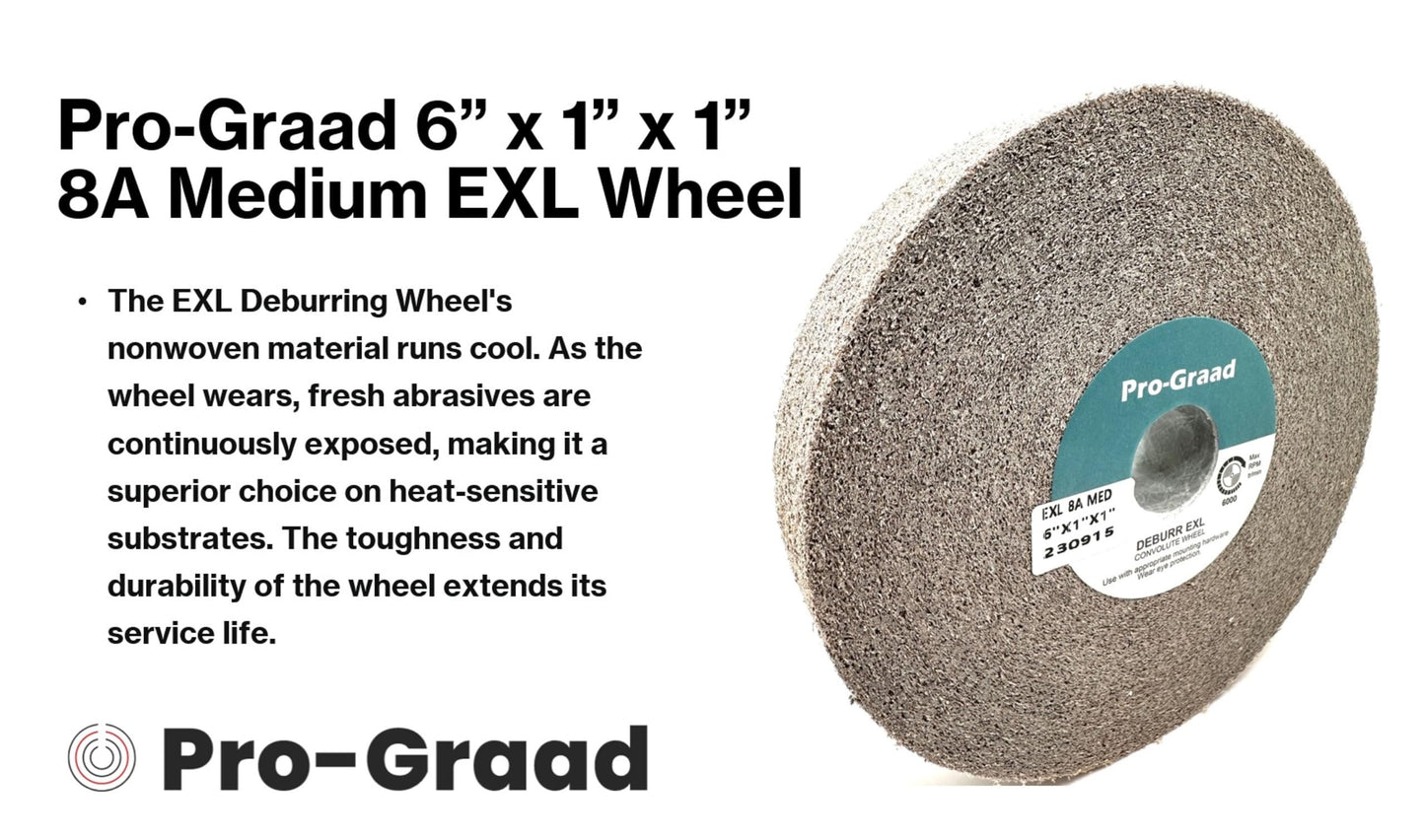 Pro-Graad EXL Deburring Wheel - 6" x 1" x 1" 8A Medium Grit - Aluminum Oxide - Metal Deburring, Finishing and Polishing Wheel - Convolute - 13617 - (1 Pack)