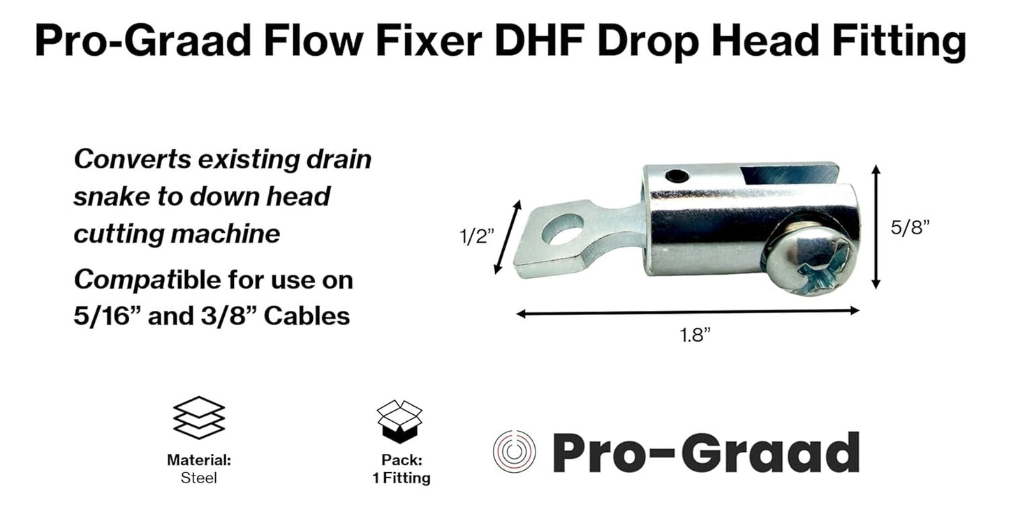 Pro-Graad Flow Fixer DHF Drain Snake Down Head Fitting 5/16" 3/8" Cable | Standard to Down Head Cutter Conversion | Compatible Fit General Slotted Style