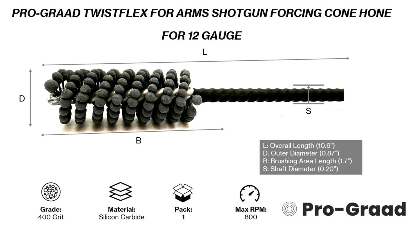 Pro-Graad Shotgun Forcing Cone TwistFlex Hone for 12 Gauge, 400 Grit Silicon Carbide, (Pack of 1)